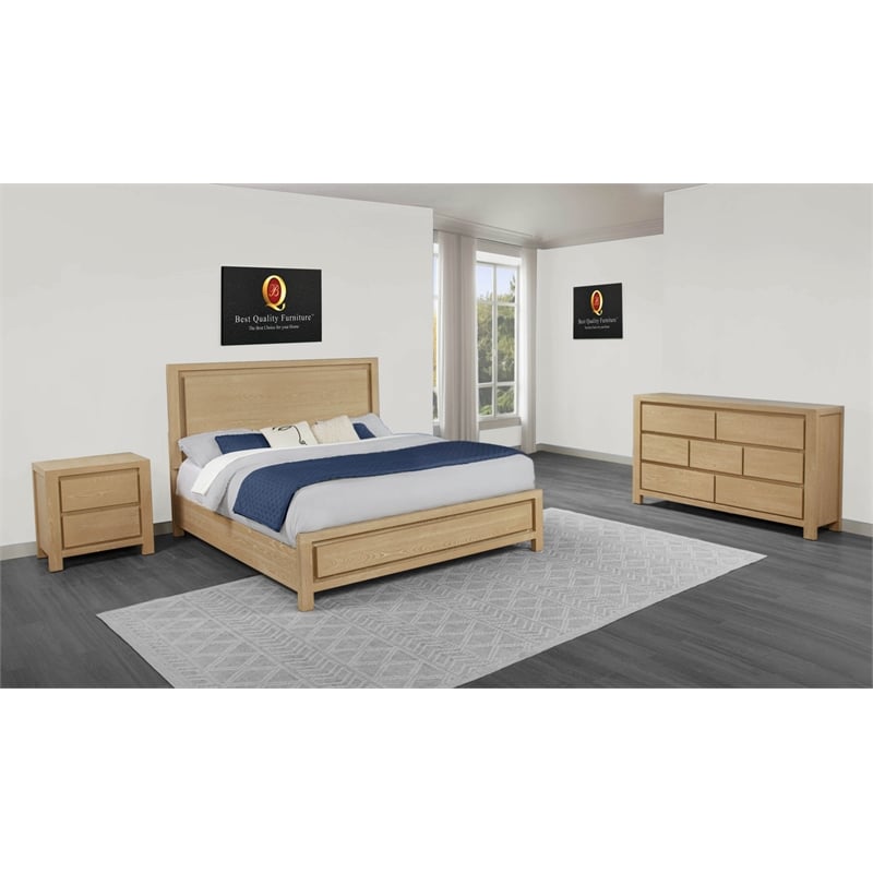 Best Quality Furniture Light Brown Oak Wood Bedroom Set with Charging Station
