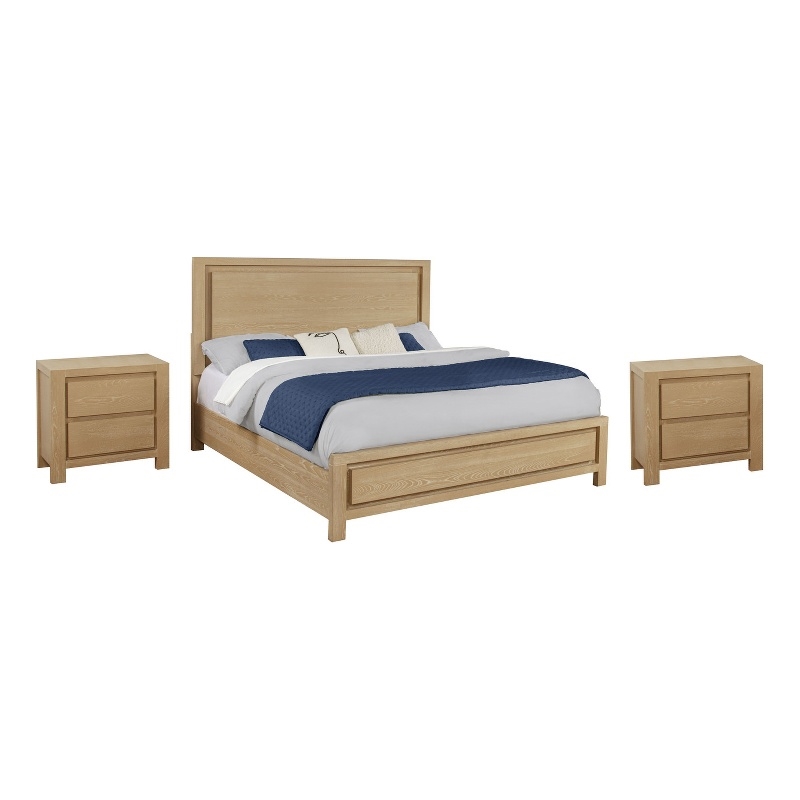 Best Quality Furniture Light Brown Oak Wood Bedroom Set with Charging Station