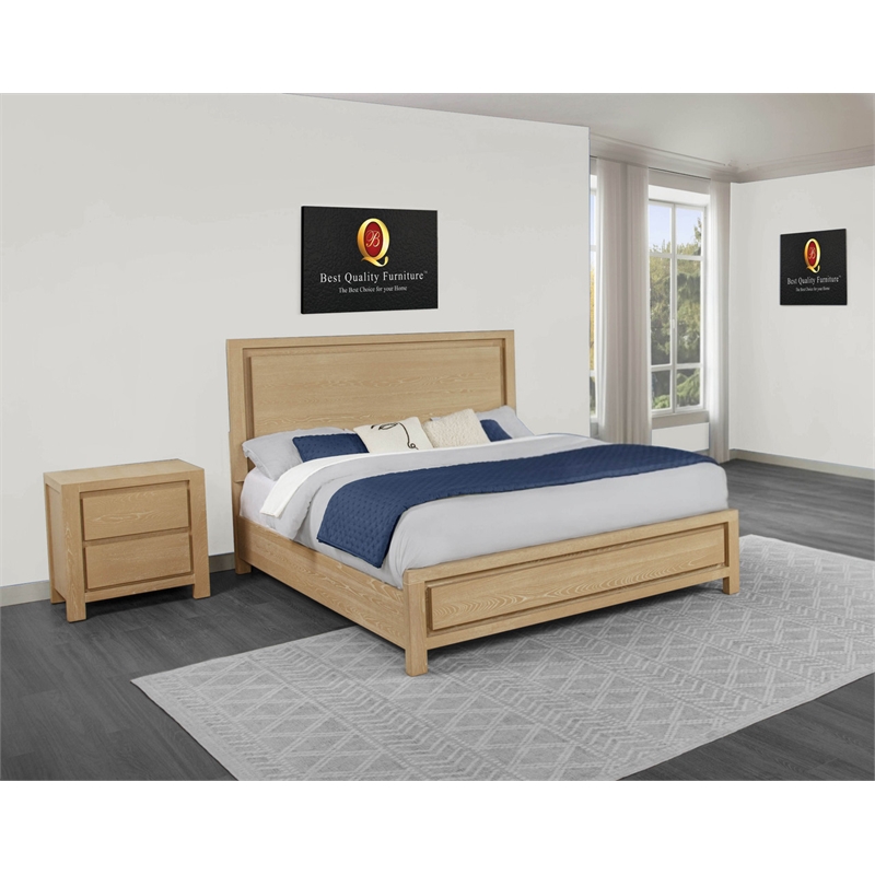 Best Quality Furniture Light Brown Oak Wood Bedroom Set with Charging Station