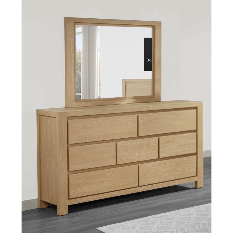 Best Quality Furniture Light Brown Oak Wood Dresser with Mirror