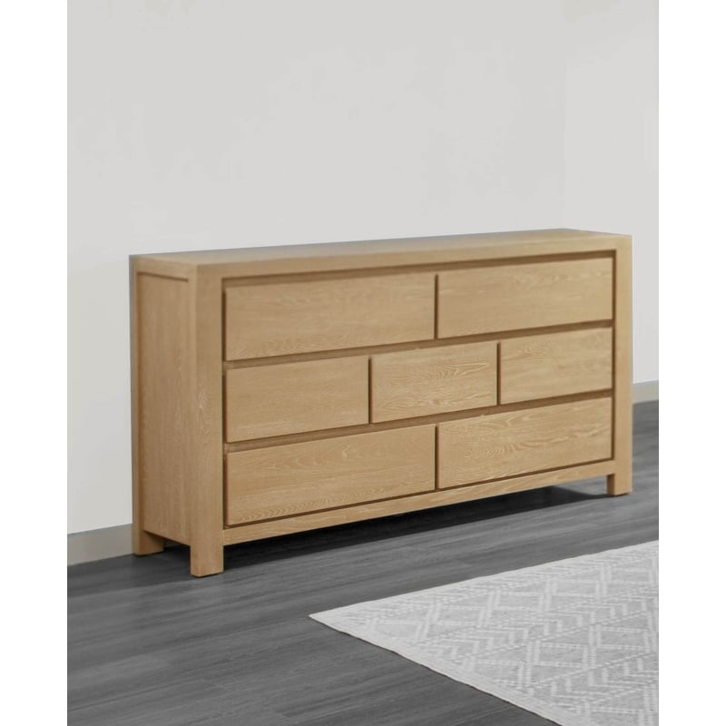 Best Quality Furniture Light Brown Oak Wood 7 Drawer Dresser