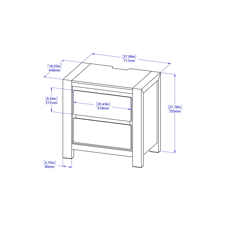 Best Quality Furniture Light Brown Oak Wood Nightstand with Charging Station