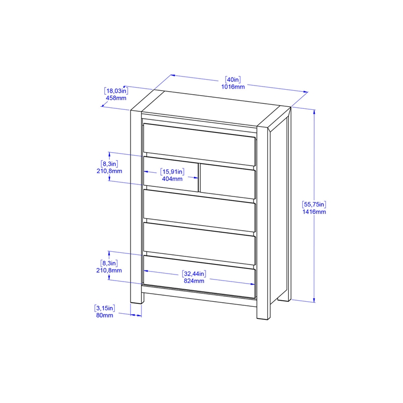 Best Quality Furniture Light Brown Oak Wood 6 Drawer Chest