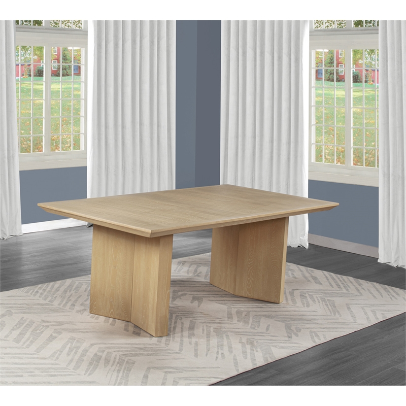 Best Quality Furniture Light Brown Oak Wood Dining Table w Double Pedestal Base