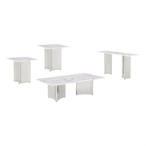 Best Quality Furniture 4pc White Marble Coffee Table Set with Stainless Steel