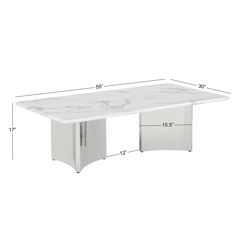Best Quality Furniture 3pc White Marble Coffee Table Set with Stainless Steel