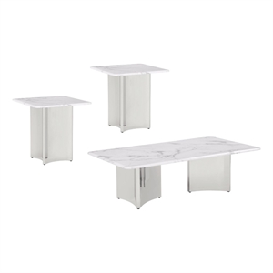 Best Quality Furniture 3pc White Marble Coffee Table Set with Stainless Steel