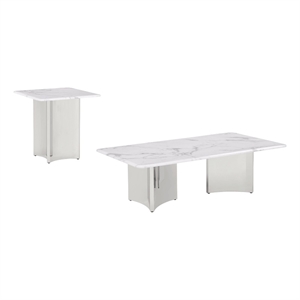Best Quality Furniture 2pc White Marble Coffee Table Set with Stainless Steel