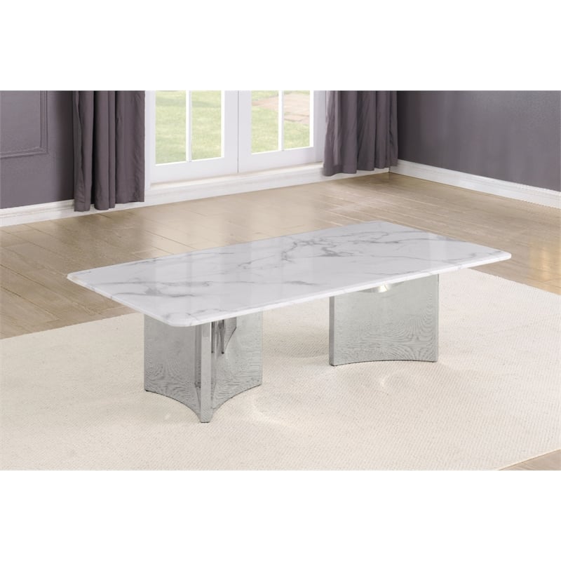 Best Quality Furniture White Marble Coffee Table with Stainless Steel Base