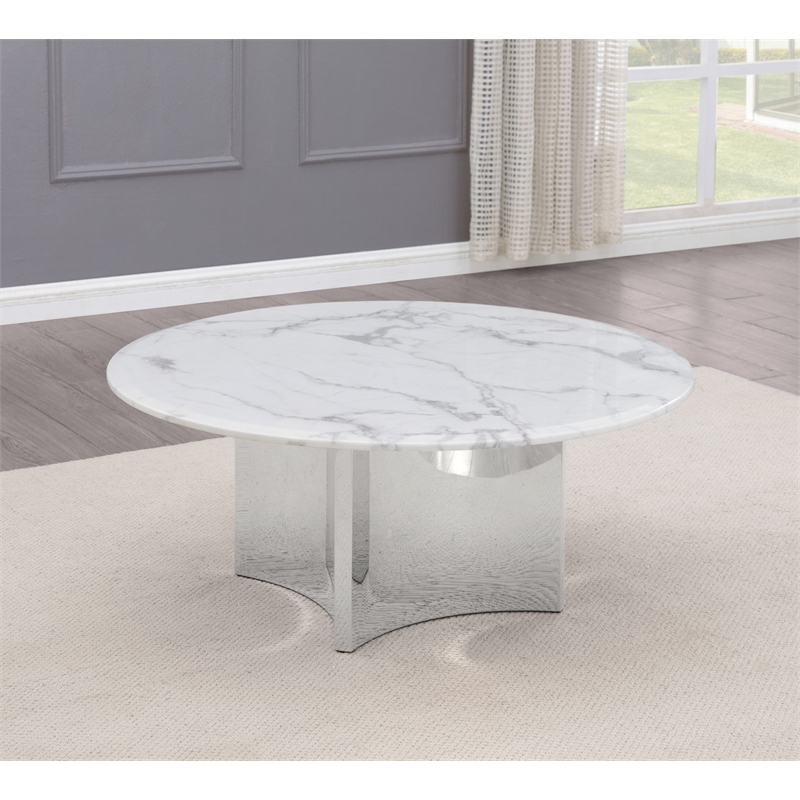 Best Quality Furniture White Marble Circular Coffee Table with Stainless Steel