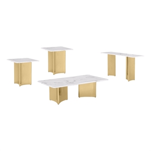 Best Quality Furniture 4pc White Marble Coffee Table Set with Stainless Steel