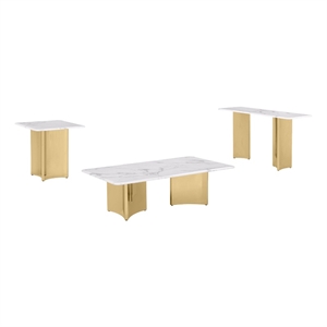 Best Quality Furniture 3pc White Marble Coffee Table Set with Stainless Steel