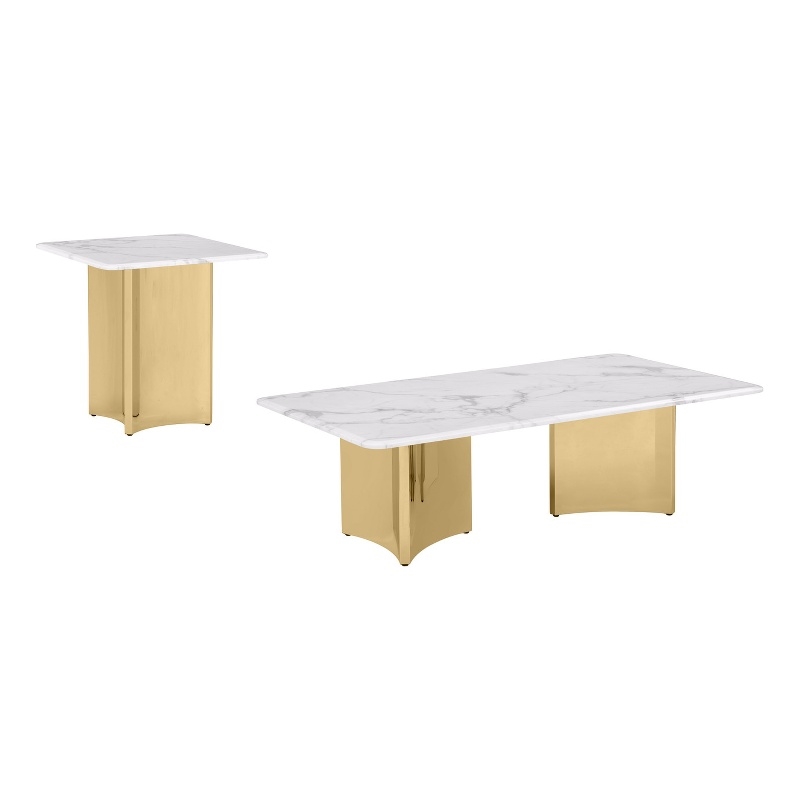 Best Quality Furniture 2pc White Marble Coffee Table Set with Stainless Steel