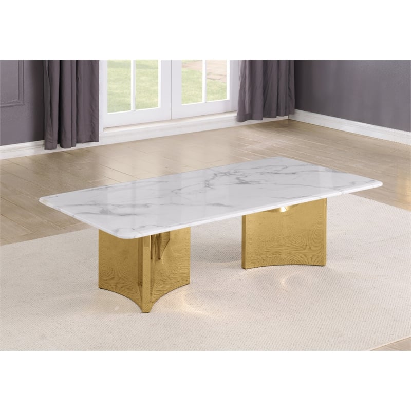 Best Quality Furniture White Marble Coffee Table with Stainless Steel Base