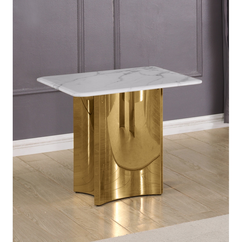 Best Quality Furniture White Marble End Table with Stainless Steel Base