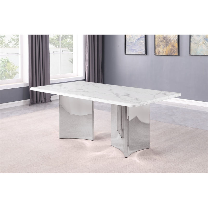 Best Quality Furniture 72 x 42 White Marble Dining Table with Stainless Steel
