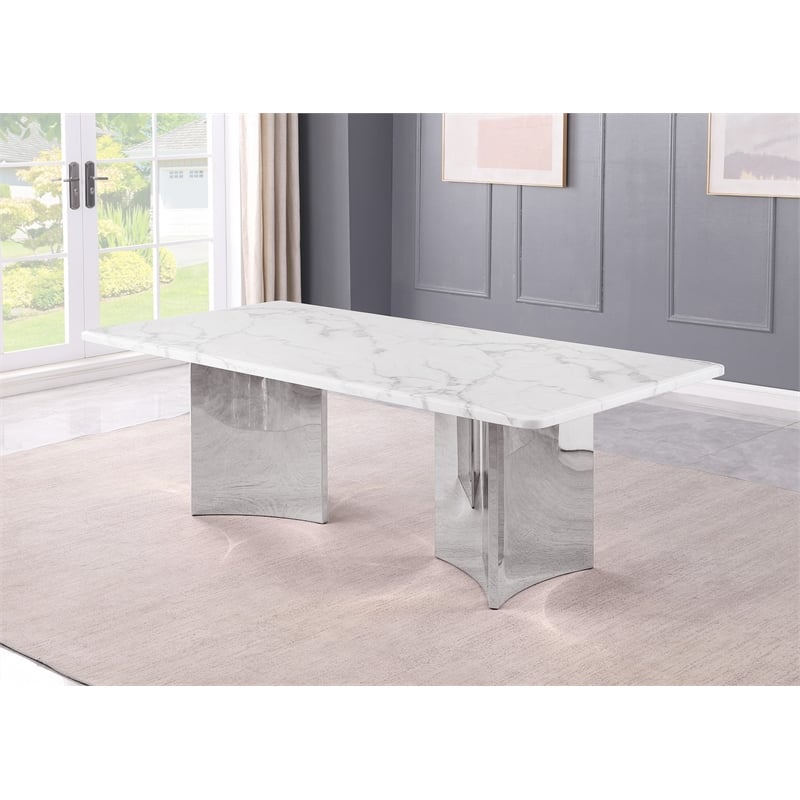 Best Quality Furniture 87 x 42 White Marble Dining Table with Stainless Steel