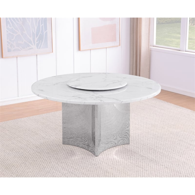 Best Quality Furniture 60 x 60 White Marble Dining Table with Lazy Susan
