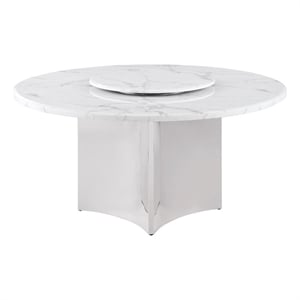 Best Quality Furniture 60 x 60 White Marble Dining Table with Lazy Susan