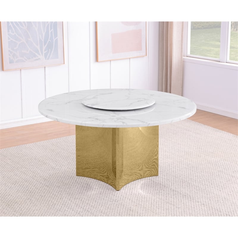 Best Quality Furniture 60 x 60 White Marble Dining Table with Lazy Susan