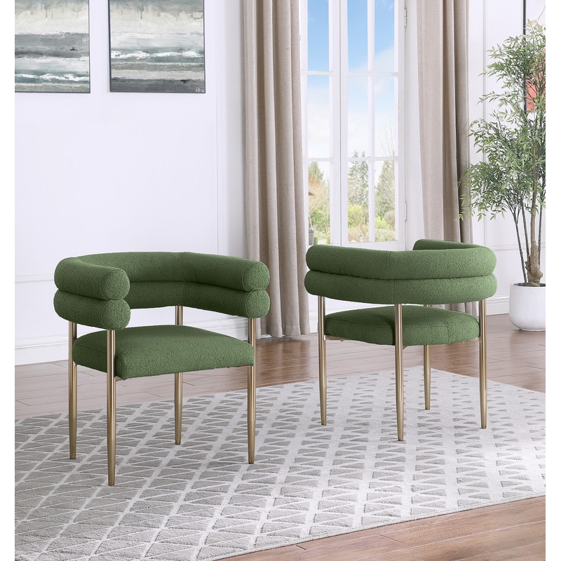 Best Quality Furniture Green Teddy Fabric Side Chairs with Gold Iron Base