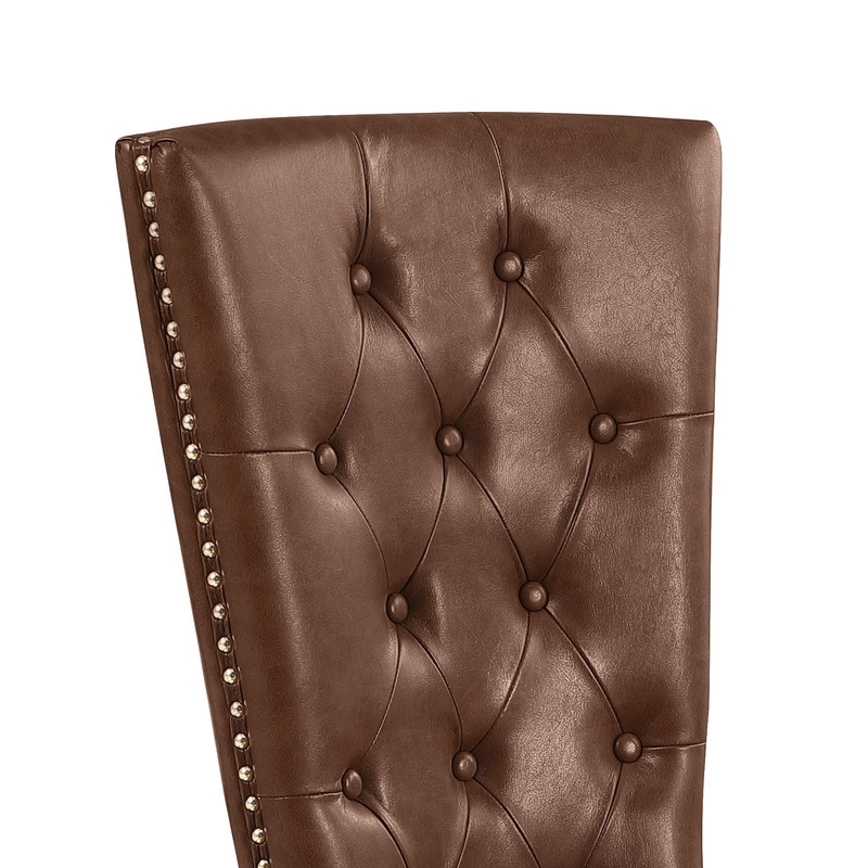 Best Quality Furniture Faux Leather Dining Chairs with Gold Base & Nailhead Trim