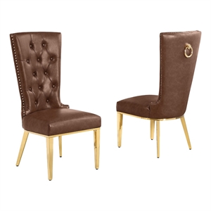 Best Quality Furniture Faux Leather Dining Chairs with Gold Base & Nailhead Trim