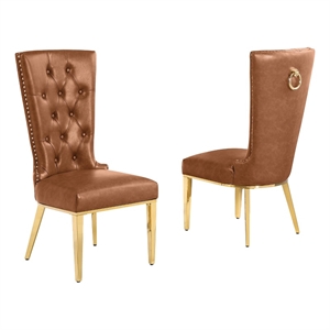 Best Quality Furniture Faux Leather Dining Chairs with Gold Base & Nailhead Trim