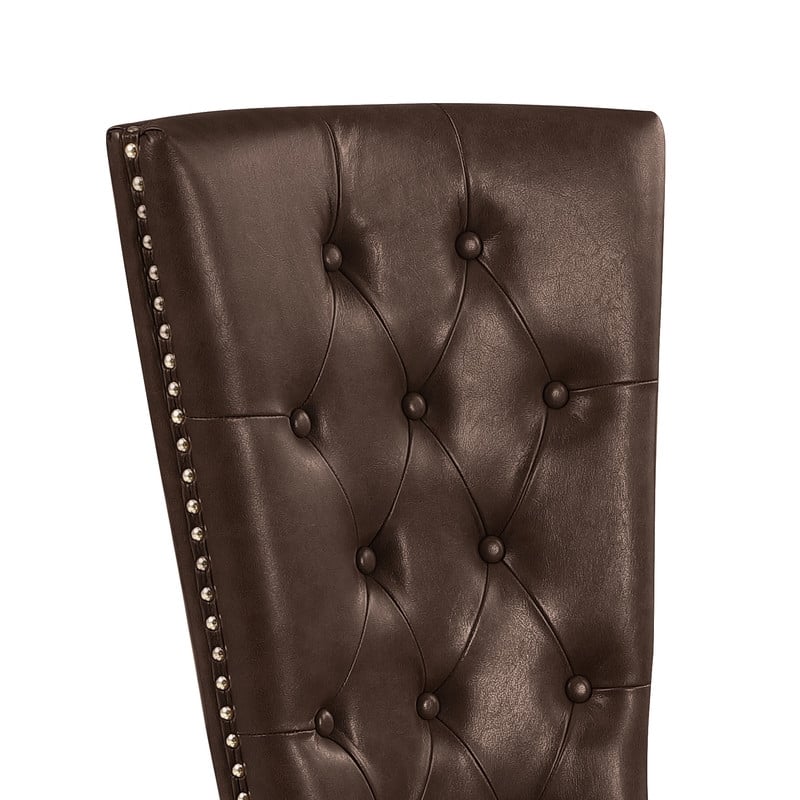 Best Quality Furniture Faux Leather Dining Chairs with Gold Base & Nailhead Trim