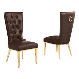 Best Quality Furniture Faux Leather Dining Chairs with Gold Base & Nailhead Trim