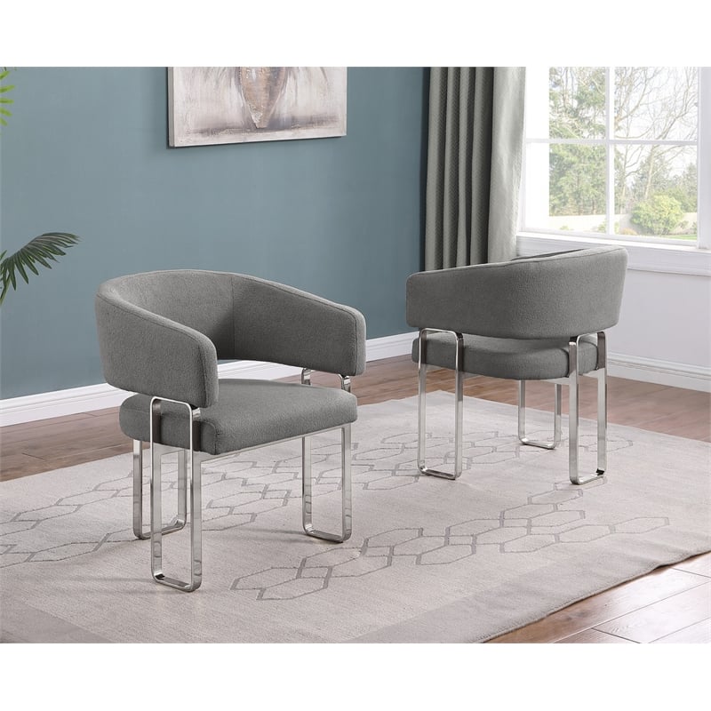 Best Quality Furniture Gray Teddy Fabric Side Chairs with Silver Iron Base