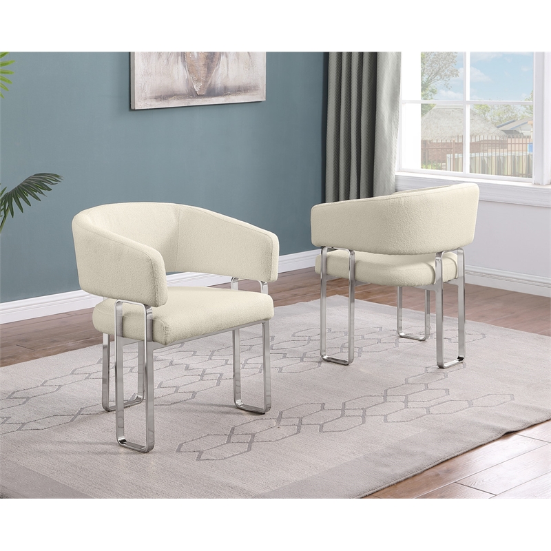 Best Quality Furniture Cream Teddy Fabric Side Chairs with Silver Iron Base
