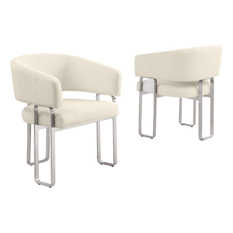 Best Quality Furniture Cream Teddy Fabric Side Chairs with Silver Iron Base