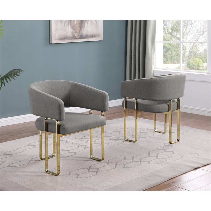 Best Quality Furniture Gray Teddy Fabric Side Chairs with Gold Iron Base