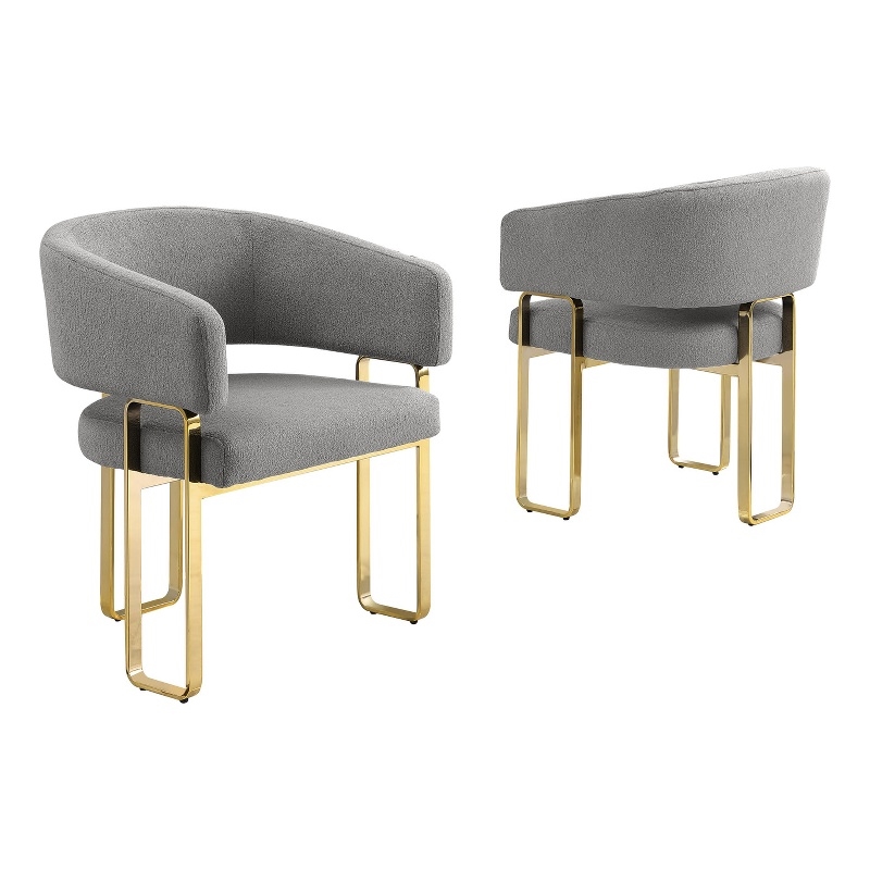 Best Quality Furniture Gray Teddy Fabric Side Chairs with Gold Iron Base