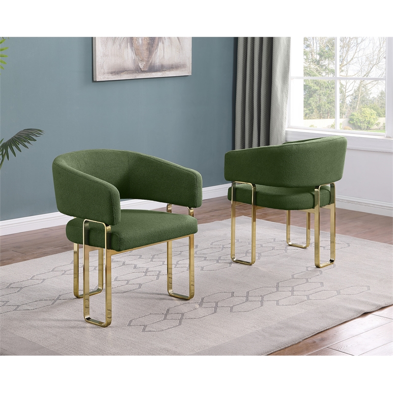 Best Quality Furniture Green Teddy Fabric Side Chairs with Gold Iron Base