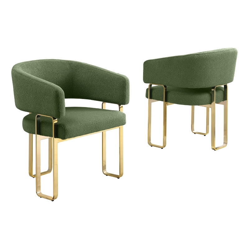 Best Quality Furniture Green Teddy Fabric Side Chairs with Gold Iron Base