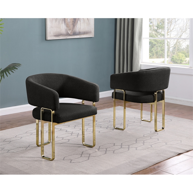 Best Quality Furniture Black Teddy Fabric Side Chairs with Gold Iron Base