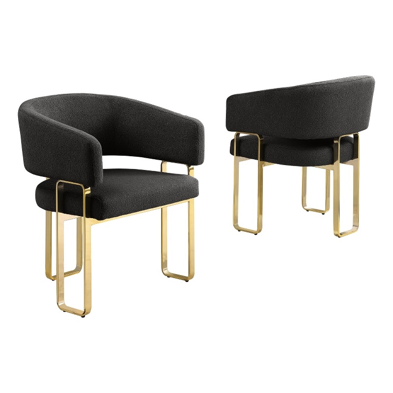 Best Quality Furniture Black Teddy Fabric Side Chairs with Gold Iron Base