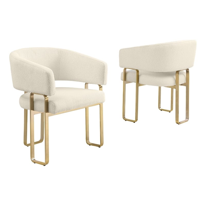 Best Quality Furniture Cream Teddy Fabric Side Chairs with Gold Iron Base