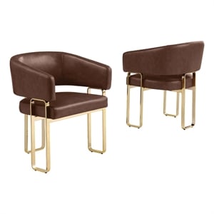 Best Quality Furniture Mocha Faux Leather Side Chairs with Gold Chrome Base
