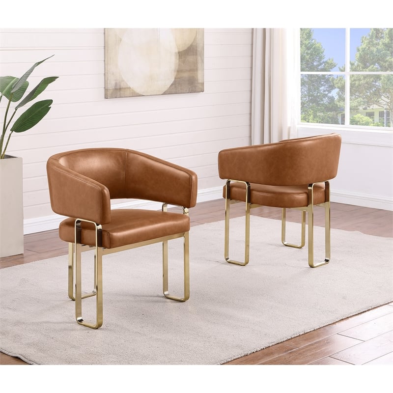 Best Quality Furniture Toffee Faux Leather Side Chairs with Gold Chrome Base