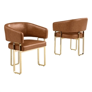 Best Quality Furniture Toffee Faux Leather Side Chairs with Gold Chrome Base