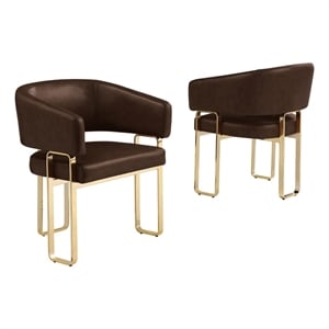 Best Quality Furniture Espresso Faux Leather Side Chairs with Gold Chrome Base