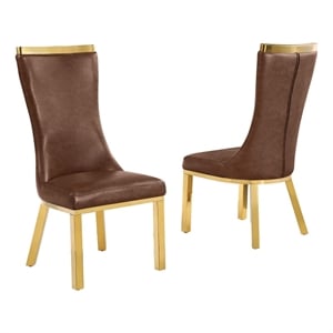 Best Quality Furniture Mocha Faux Leather Side Chairs with Gold Steel Base
