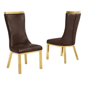 Best Quality Furniture Espresso Faux Leather Side Chairs with Gold Steel Base