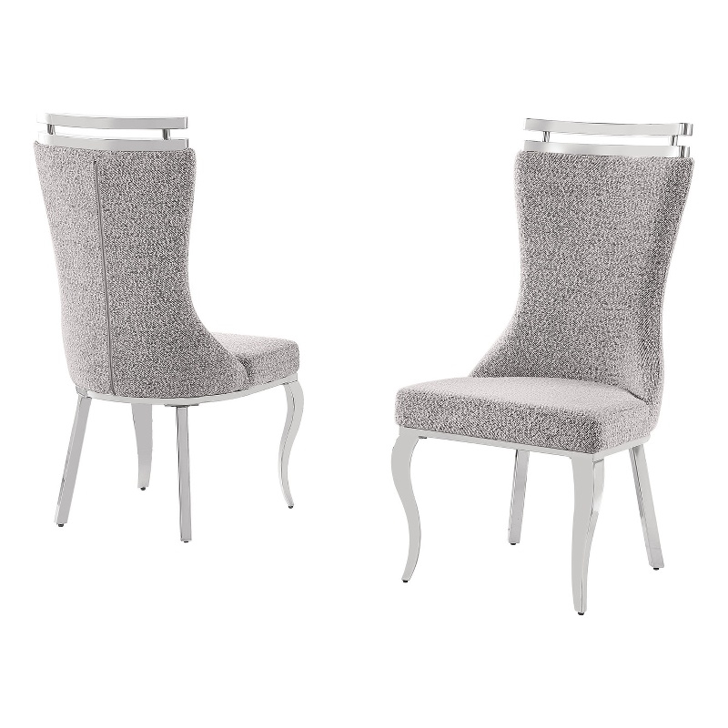 Best Quality Furniture Rich Gray Boucle Fabric Chairs with Silver Iron Frame