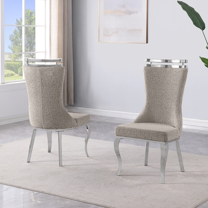Best Quality Furniture Gray Boucle Fabric Chairs with Silver Iron Frame