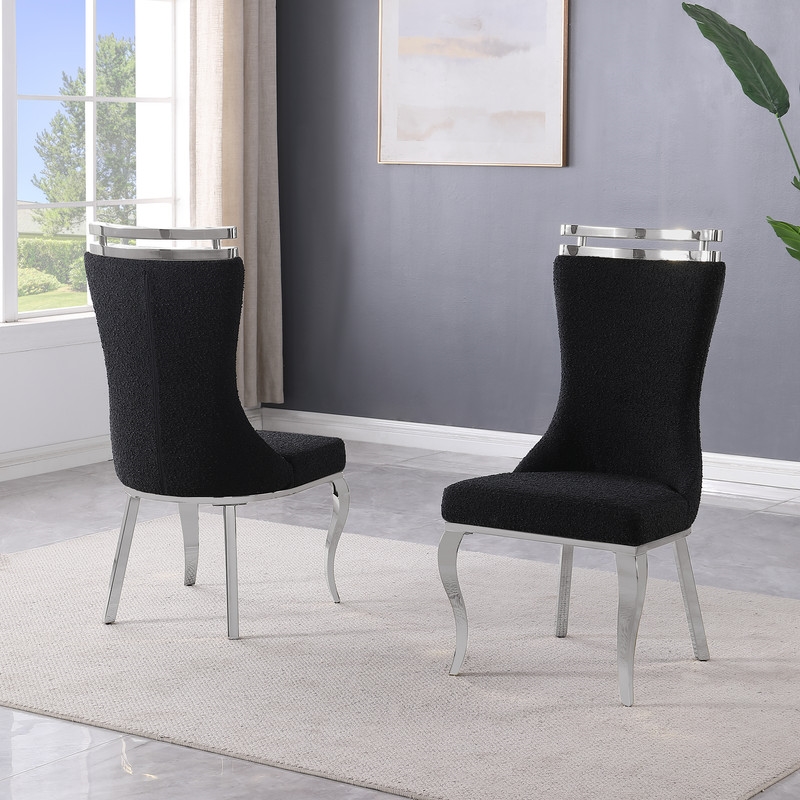 Best Quality Furniture Black Boucle Fabric Chairs with Silver Iron Frame