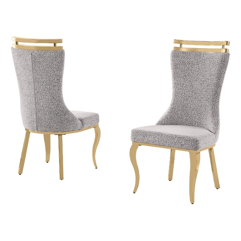 Best Quality Furniture Rich Gray Boucle Fabric Chairs with Gold Iron Frame